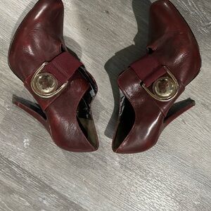 Y2K Jessica Simpson red leather, buckle ankle​ booties